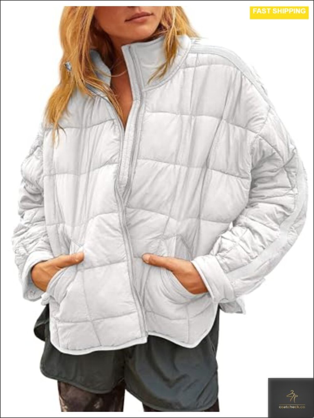 Quilted Lightweight Puffer Jacket Women Short Zip Up Padded Coat with Pockets